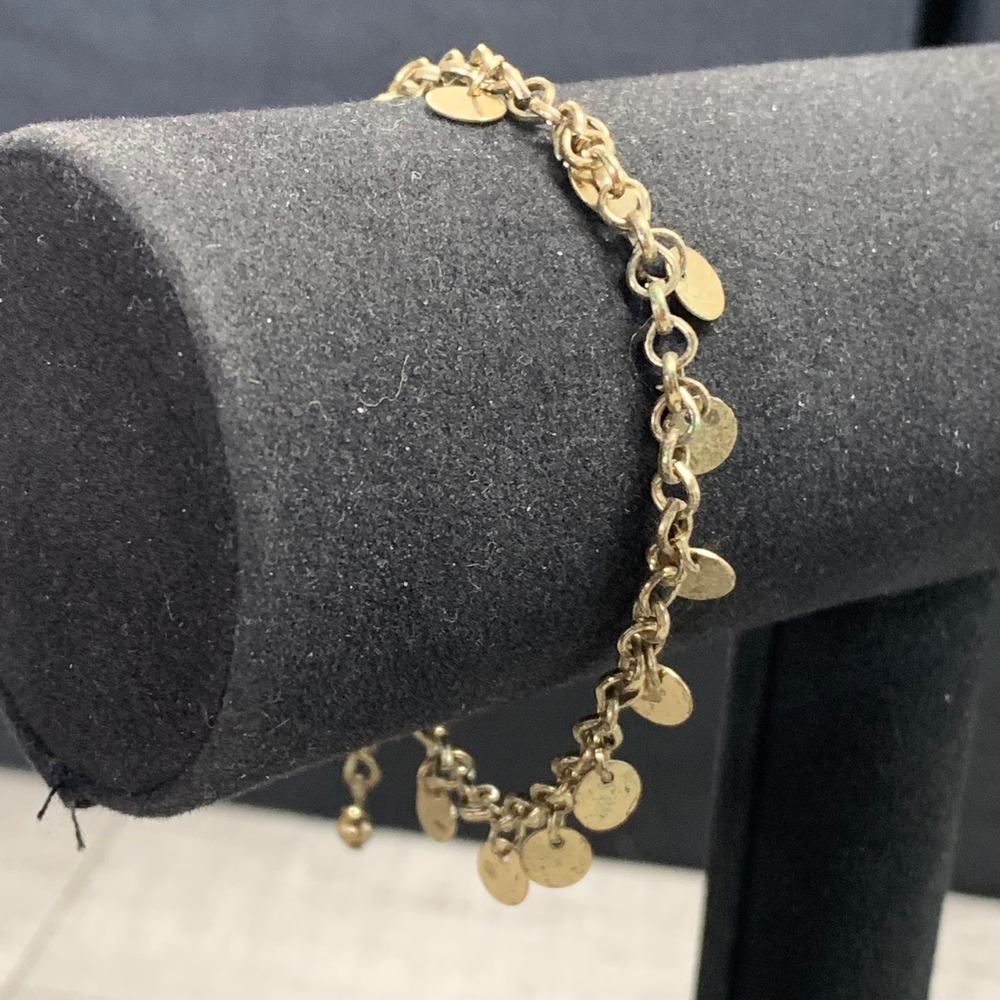 Gold Tone Coin Charm Dangle Chain Bracelet Adjustable 7-8.5 Inch 5210